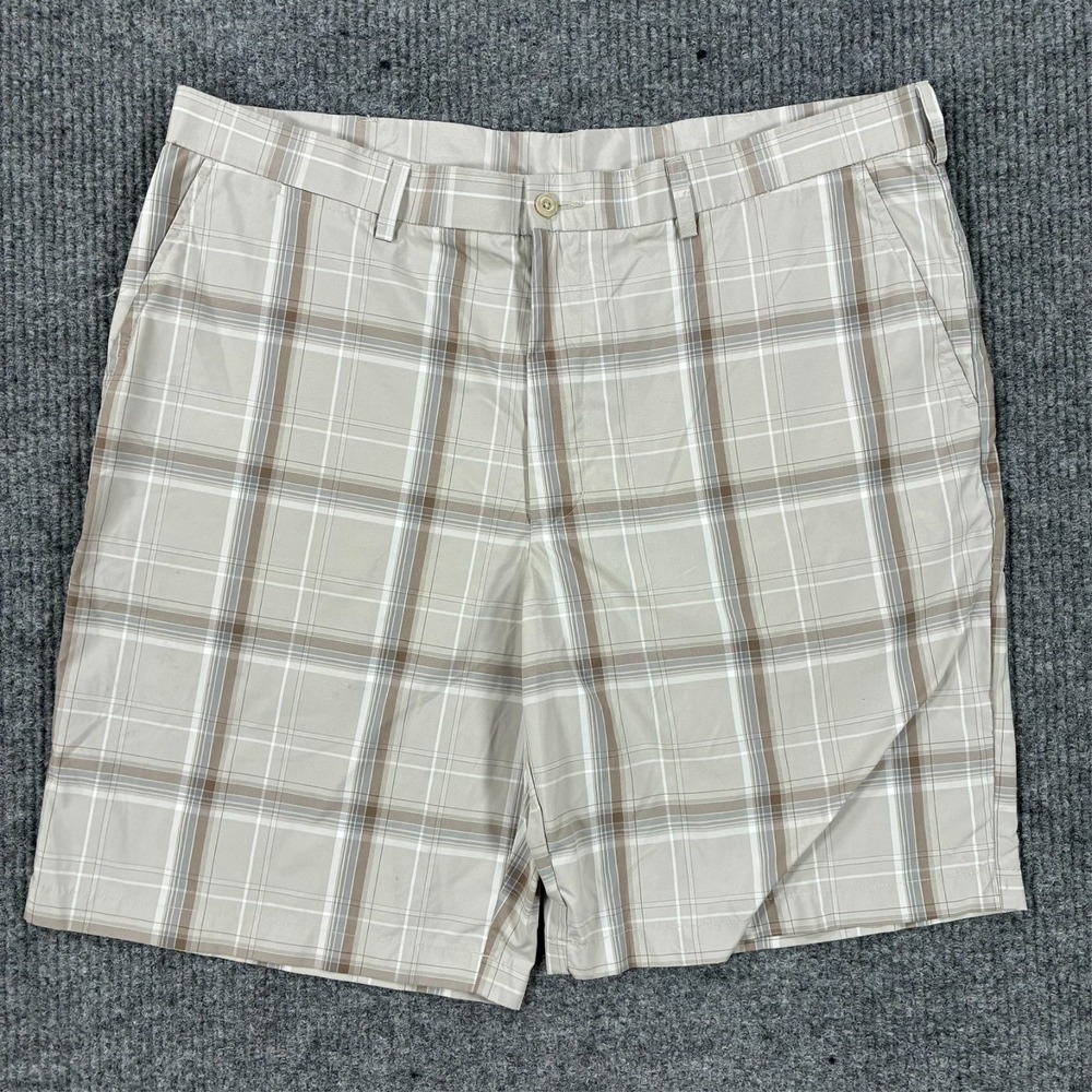 Ben Hogan Performance Mens Golf Shorts Size 40 Beige Plaid Flat Front Stretch